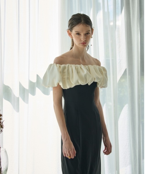 ドレス Off shoulder volume collar dress オフショルボリュームカラードレス