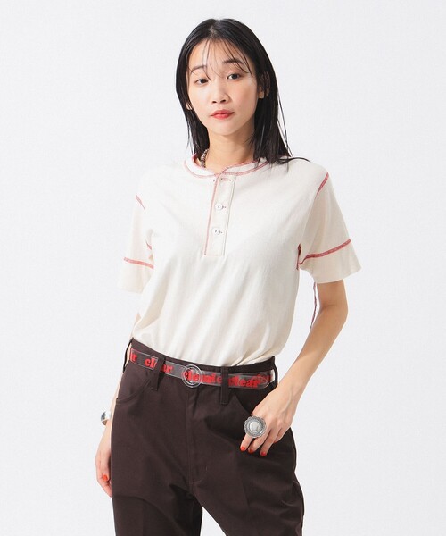 tシャツ ロゴ ヘンリーネック ショートスリーブ レディース Healthknit tシャツ 「別注」Healthknit / 70s ヘンリーネック