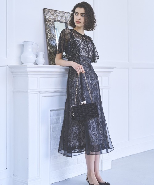 新品　AND COUTURE ソフトオーガンジー×レースドレス　ライトグレー AND COUTURE/ワンピース/ドレス｜公式オンラインショップ