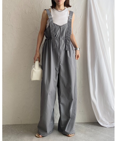 オーバーサイズ！！ミリタリー  ステンシル　オーバーオール She's Closet サロペット オーバーオール フロントジップ