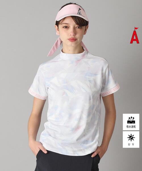 tシャツ UVカット/吸水速乾 フェザープリントモックネックT レディース