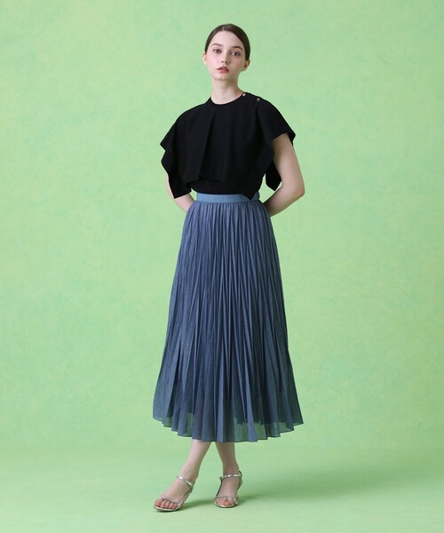 極美品 アナイ ランダムプリーツ ロングスカート 36 日本製 光沢 定番人気 ANAYI（アナイ） スカート ソフトラミーランダムプリーツ スカート