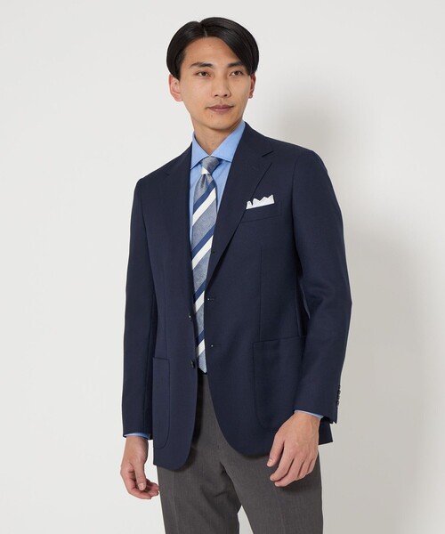 UNIVERSAL LANGUAGE CANONICO ネイビージャケット ダブルブレストジャケット／CANONICO／ナチュラルストレッチ
