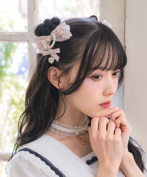 ROJITA ヘアクリップ ギャザーレースレイヤードクリップセット