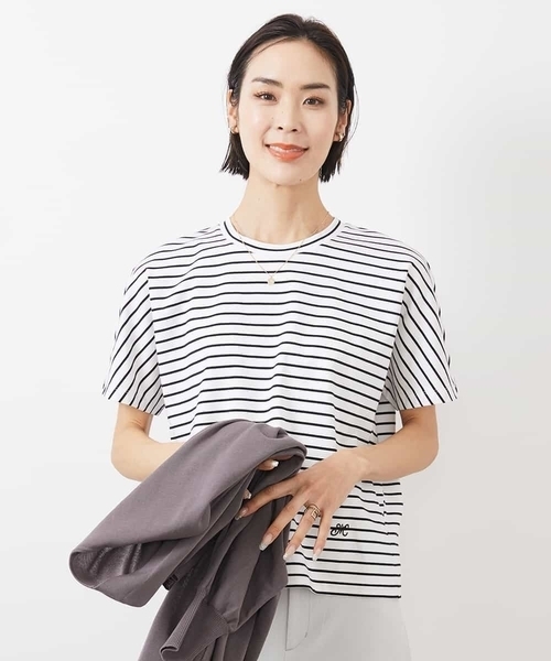 tシャツ ワンポイント刺繍ボーダーTシャツ レディース