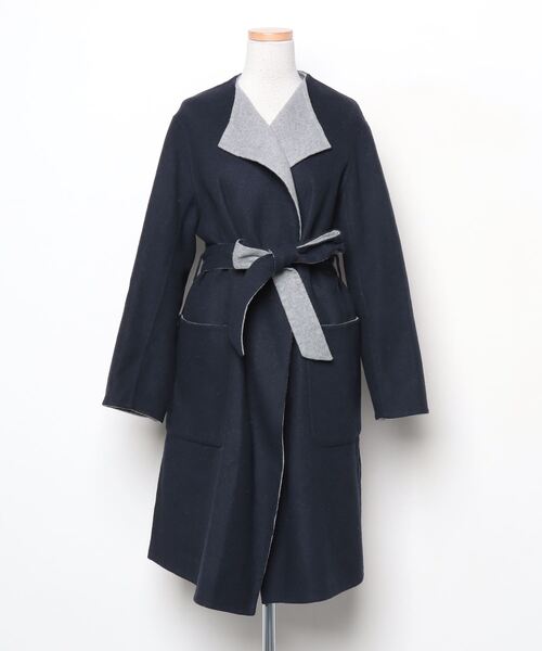 TONAL（トーナル） ノーカラーコート 38 ネイビー レディース