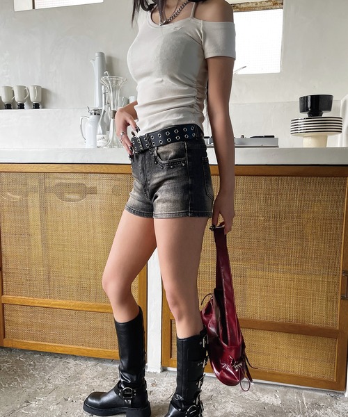 VQ ジーンズ デニム デニムパンツ Studded denim shorts