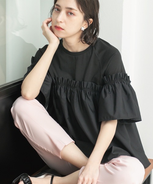 OPAQUE.CLIP tシャツ ギャザーフリルドッキングカットソー「洗濯