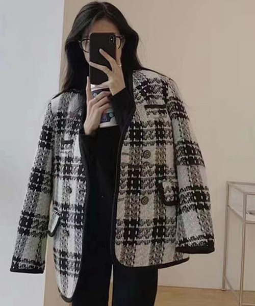 「DAY CLOSET」 ツイードジャケット M ブラック レディース_画像4