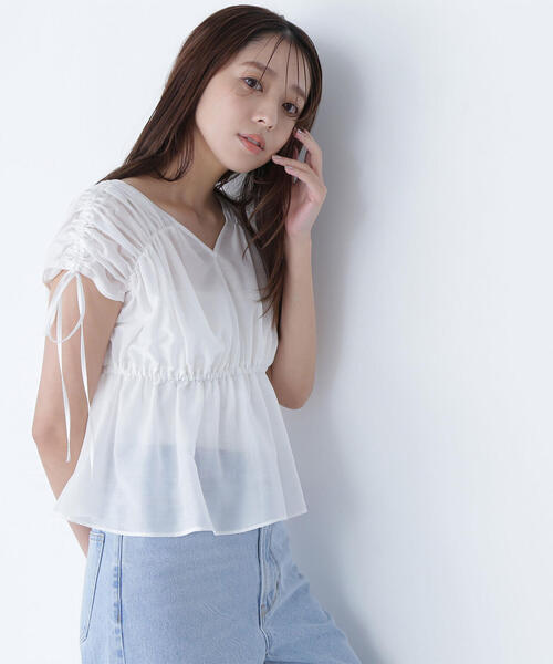 ブラウス シャツ 「Oggi8月号掲載」シアードロストギャザーブラウス レディース