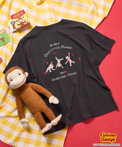 tシャツ 「おさるのジョージ」ハート 刺繍Tシャツ／ビッグシルエットTシャツ レディース