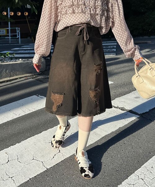 CIAOPANIC パンツ オーバーダイダメージハーフデニムパンツ