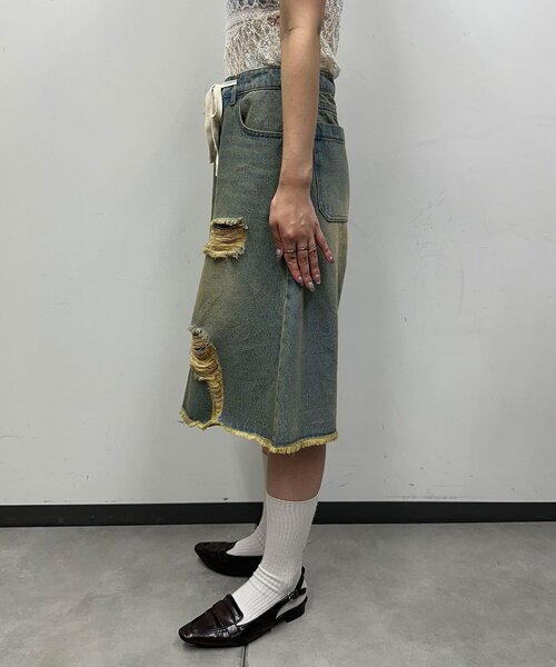 CIAOPANIC パンツ オーバーダイダメージハーフデニムパンツ