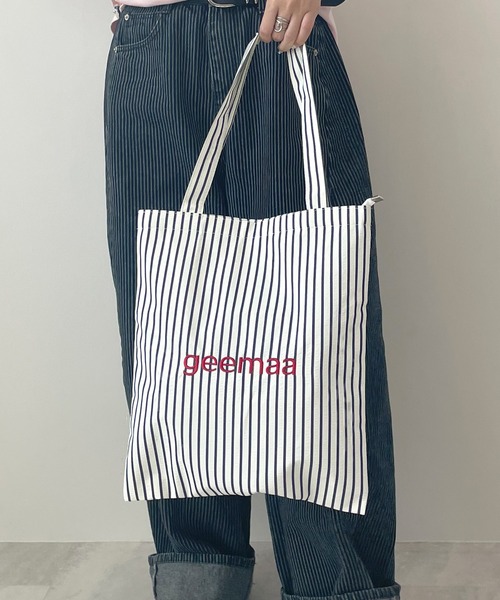 トートバッグ カラーストライプ刺繍トートバック レディース