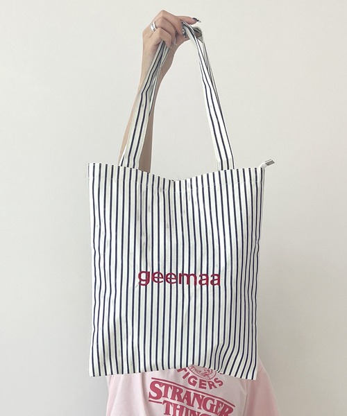 トートバッグ カラーストライプ刺繍トートバック レディース