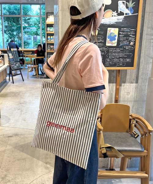 トートバッグ カラーストライプ刺繍トートバック レディース