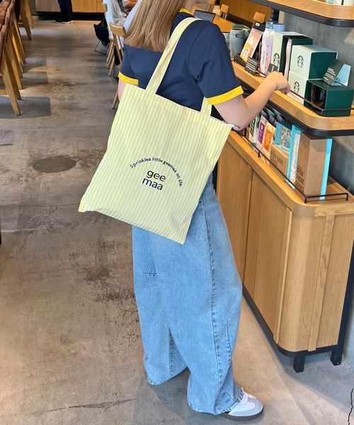 トートバッグ カラーストライプ刺繍トートバック レディース