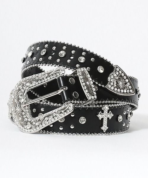 ベルト スタッズ×ラインストーン・レオパードベルト メンズ レディース