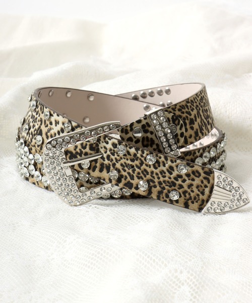 ベルト スタッズ×ラインストーン・レオパードベルト メンズ レディース