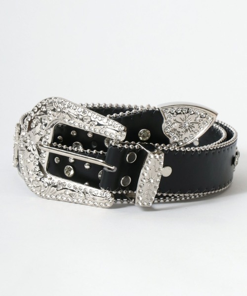 ベルト スタッズ×ラインストーン・レオパードベルト メンズ レディース