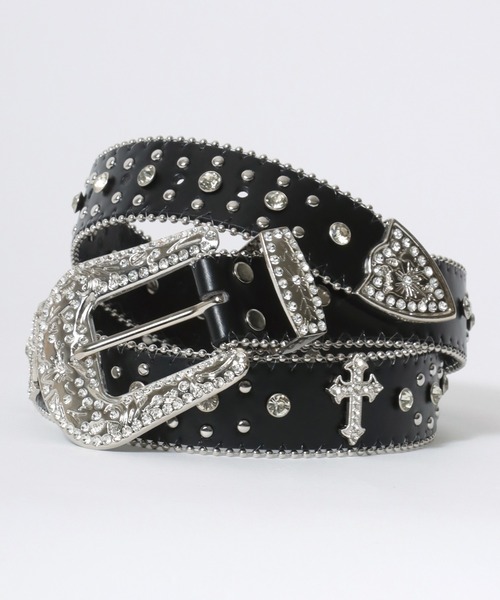 ベルト スタッズ×ラインストーン・レオパードベルト メンズ レディース