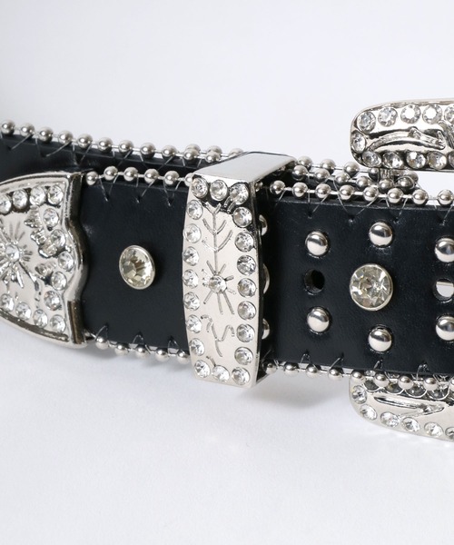 ベルト スタッズ×ラインストーン・レオパードベルト メンズ レディース