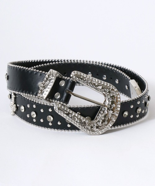 ベルト スタッズ×ラインストーン・レオパードベルト メンズ レディース