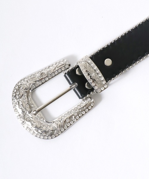 ベルト スタッズ×ラインストーン・レオパードベルト メンズ レディース
