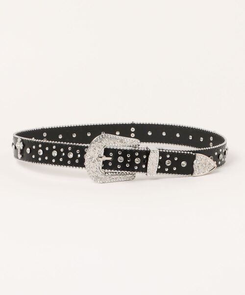 ベルト スタッズ×ラインストーン・レオパードベルト メンズ レディース