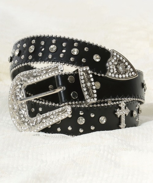 ベルト スタッズ×ラインストーン・レオパードベルト メンズ レディース