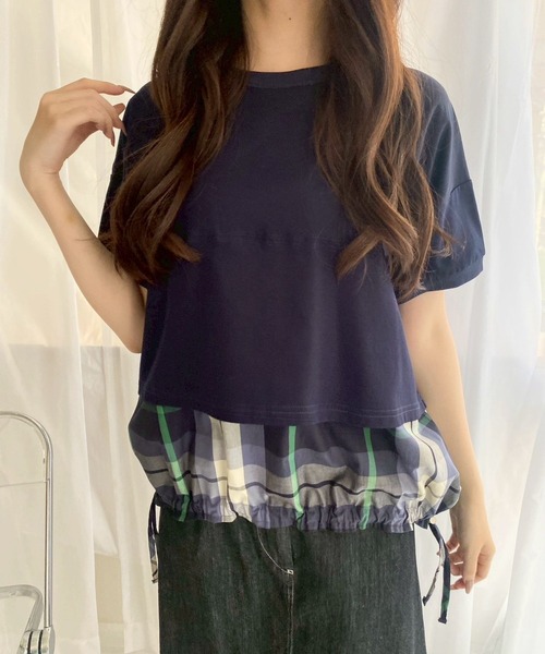 tシャツ チェックドッキングＴシャツ「CLEAR_CREA」 レディース