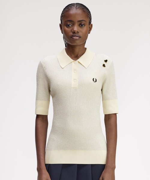 FRED PERRY リブニットポロシャツ FRED PERRY ポロシャツ ポロ Amy Winehouse Metallic Rib Knit