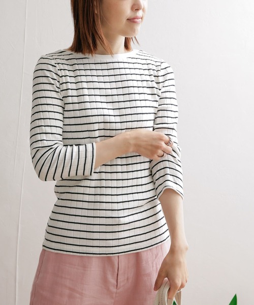 「URBAN RESEARCH DOORS」 7分袖カットソー MEDIUM ピンク レディース