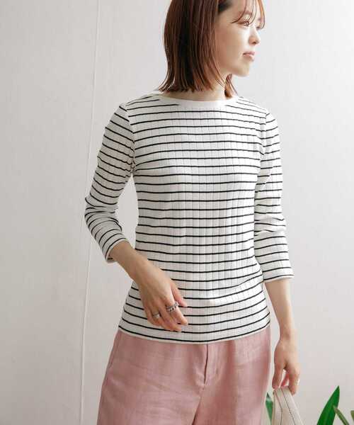 「URBAN RESEARCH DOORS」 7分袖カットソー MEDIUM ピンク レディース