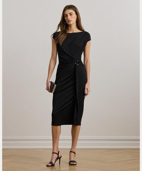【14】LAUREN RALPH LAUREN スパンコール レース ドレス ジオプリント ベルテッド クレープ ドレス