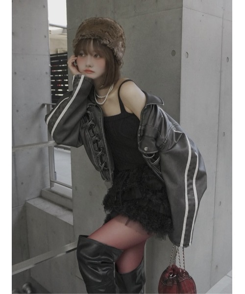 新品未使用タグ付き　darich ラインレザーオーバージャケット　ブラック Darich（ダーリッチ） コート アウター ラインレザーオーバー