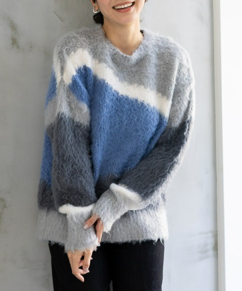 UNDOVE ニット セーター ニュアンス柄もっちりシャギーニット 「配色 