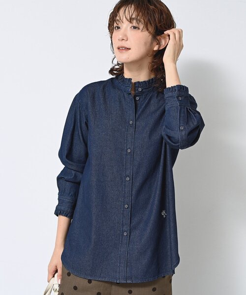 Dessin（デッサン） ブラウス シャツ 「洗える」フリルデニムシャツ