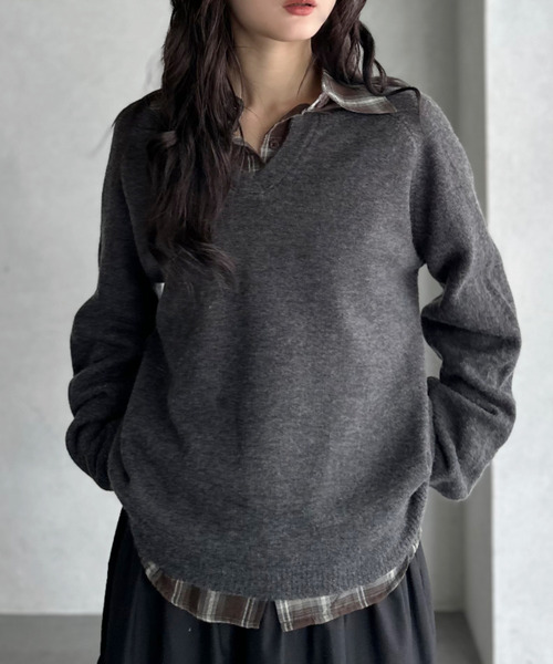 ニット セーター 「Good Riddance」ラグランスリーブ キーネック