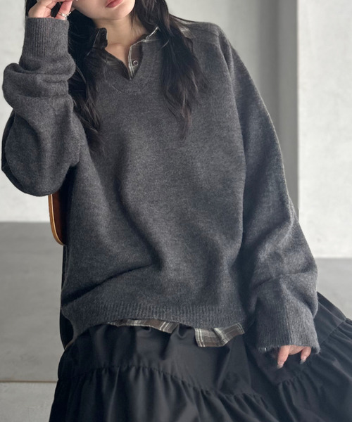 ニット セーター 「Good Riddance」ラグランスリーブ キーネック