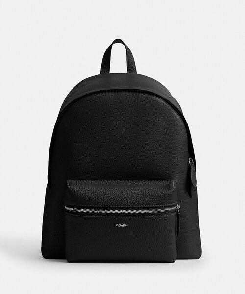 【コーチ】リュックサック レザー 本革 ロゴ 黒 COACH リュックサック、デイパック（バッグ、小物素材：本革