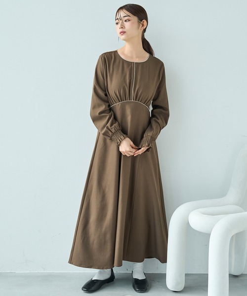 mil（ミル） ワンピース 配色サテンパイピングワンピース「585130