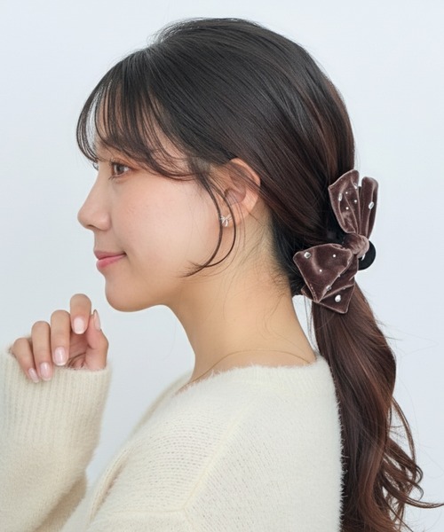 Heartdance ヘアクリップ ちらばせビジューベロアリボンバンスクリップ
