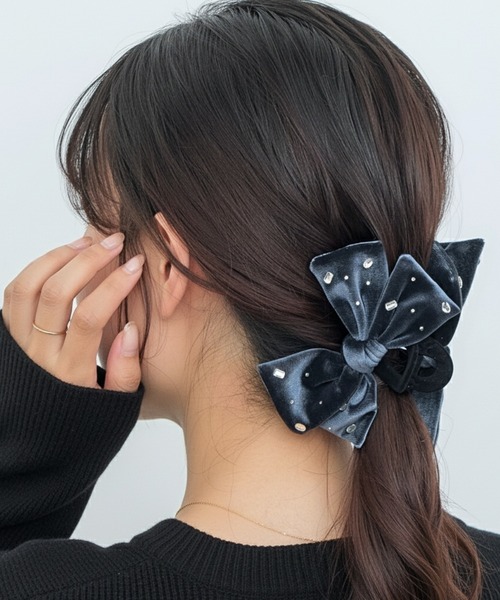 Heartdance ヘアクリップ ちらばせビジューベロアリボンバンスクリップ