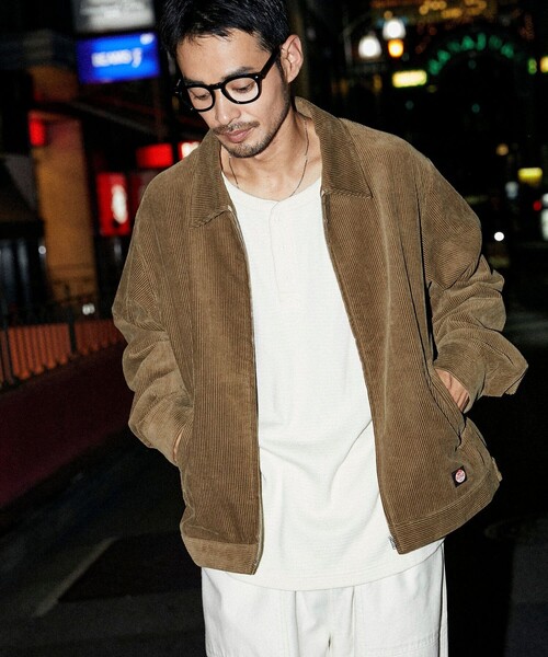 ジャケット・アウター EXPRESS Leather collar corduroy jacket セール】Collar corduroy switching work check jacket / 襟