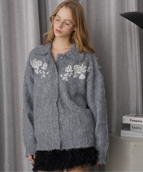 HEIREN カーディガン 「HEIREN」モヘアタッチ刺繍入りカーディガン