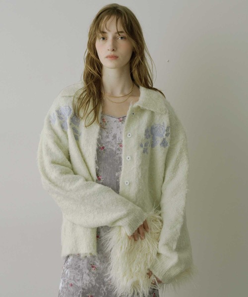 HEIREN カーディガン 「HEIREN」モヘアタッチ刺繍入りカーディガン