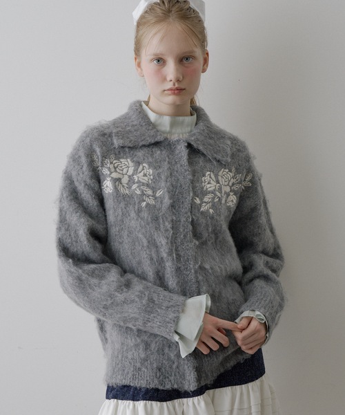 HEIREN カーディガン 「HEIREN」モヘアタッチ刺繍入りカーディガン