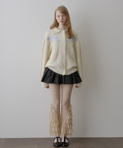 HEIREN カーディガン 「HEIREN」モヘアタッチ刺繍入りカーディガン