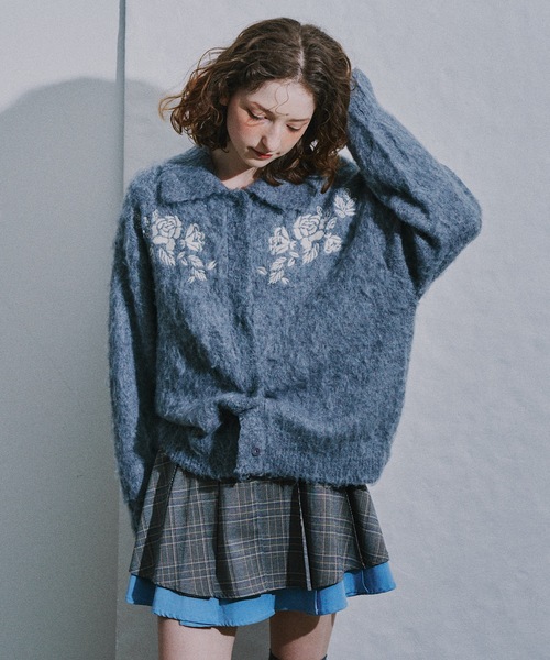 HEIREN カーディガン 「HEIREN」モヘアタッチ刺繍入りカーディガン